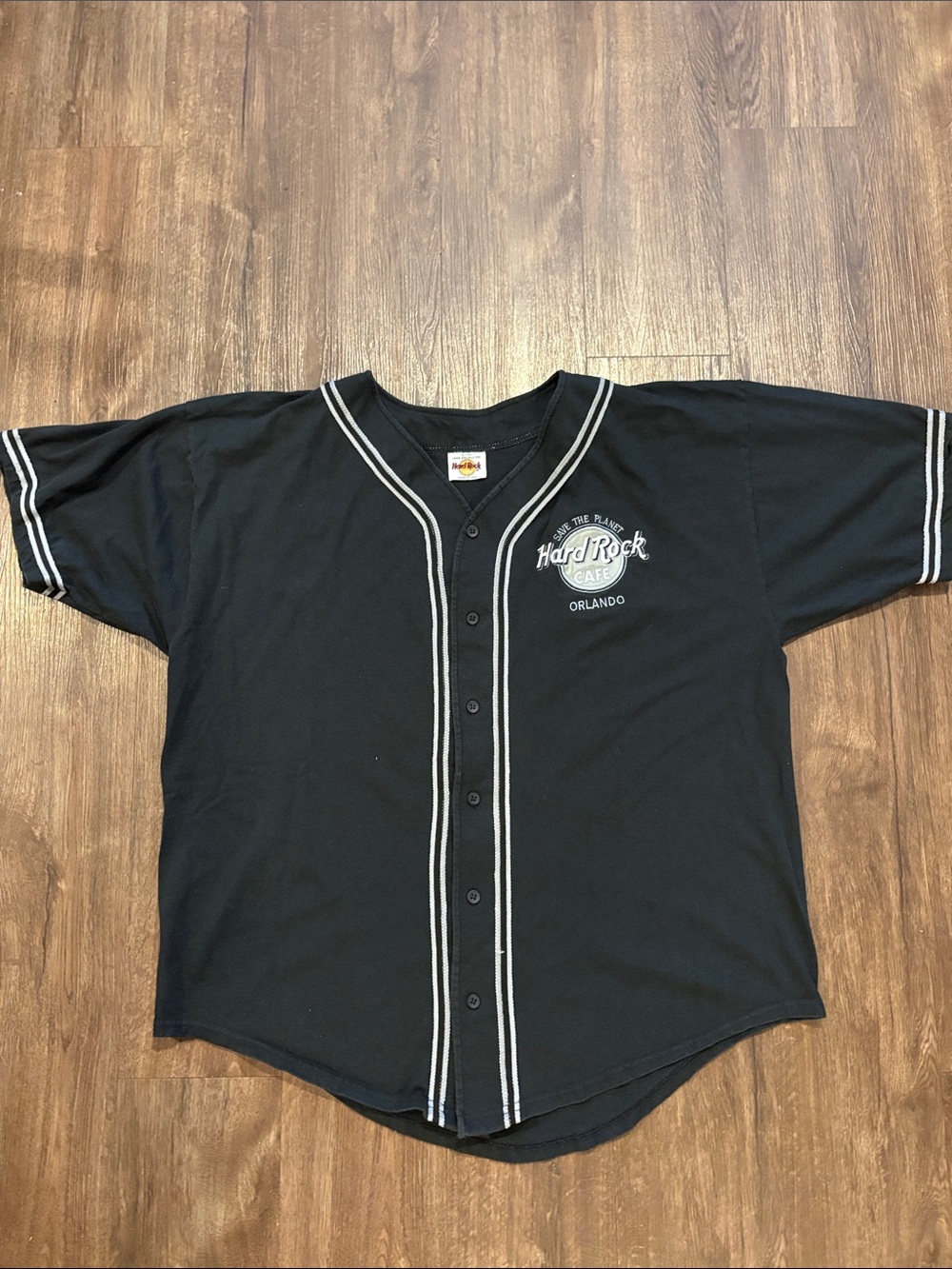 Vintage Hard Rock T shirt Mens Large/XL Black USA button down baseball